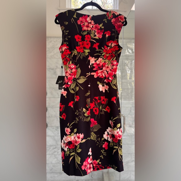 Adrianna Papell Black Dress with Red and Pink Floral Design - Picture 3 of 12